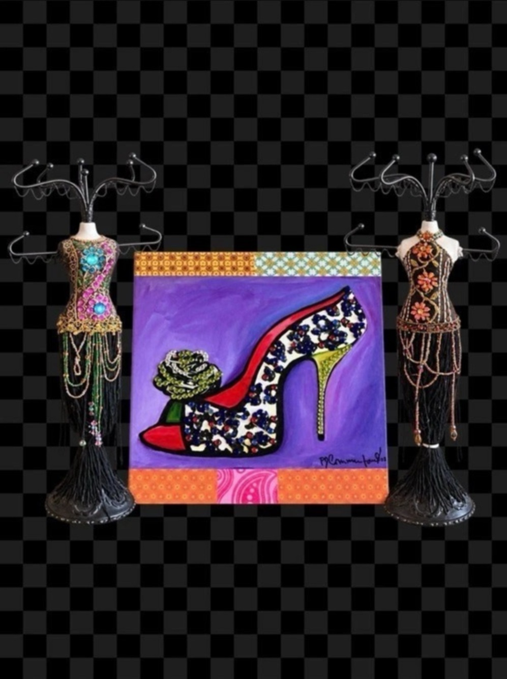 Embellished High Heel Pump Artwork in Purple & Red